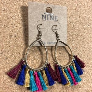 Colorful Multi Tassel Oval Earrings NWOT